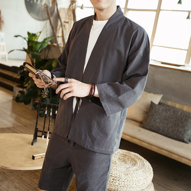 Retro Casual Taoist Robe Zen Veste pour hommes