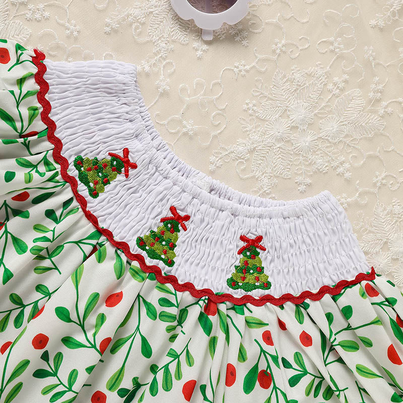 Bébé enfant Bébé Filles Robe de Noël Manche courte Arbre de Noël Brodé Plaid Ca