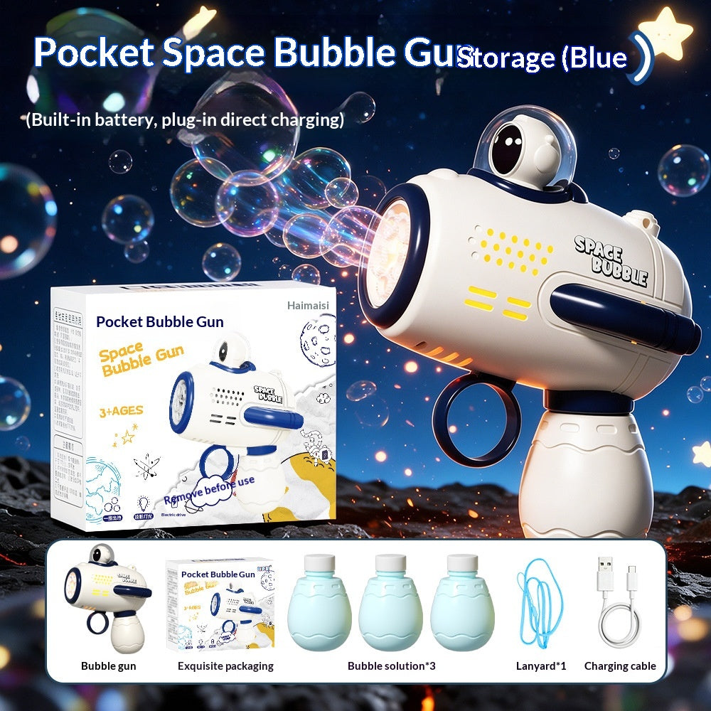 Space Astronaut Pocket Mini Bubble Gun Jouet de lumière électrique entièrement automatique pour enfants