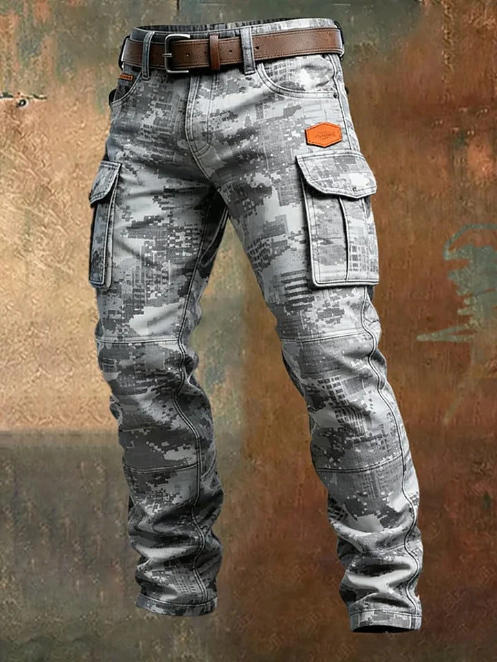 Vintage gris camouflage numérique pantalons de fret pour les hommes de poche multi Flap T