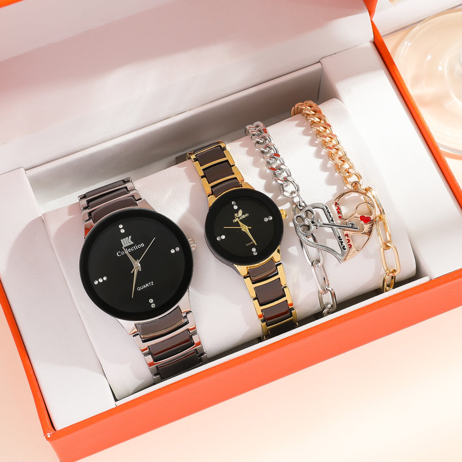 Mode simple tout-match couple montre coeur bracelet costume