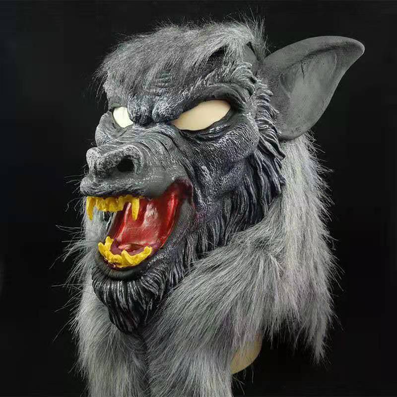 Gants de loup de tête de loup d'Halloween Masque de capot d'animaux