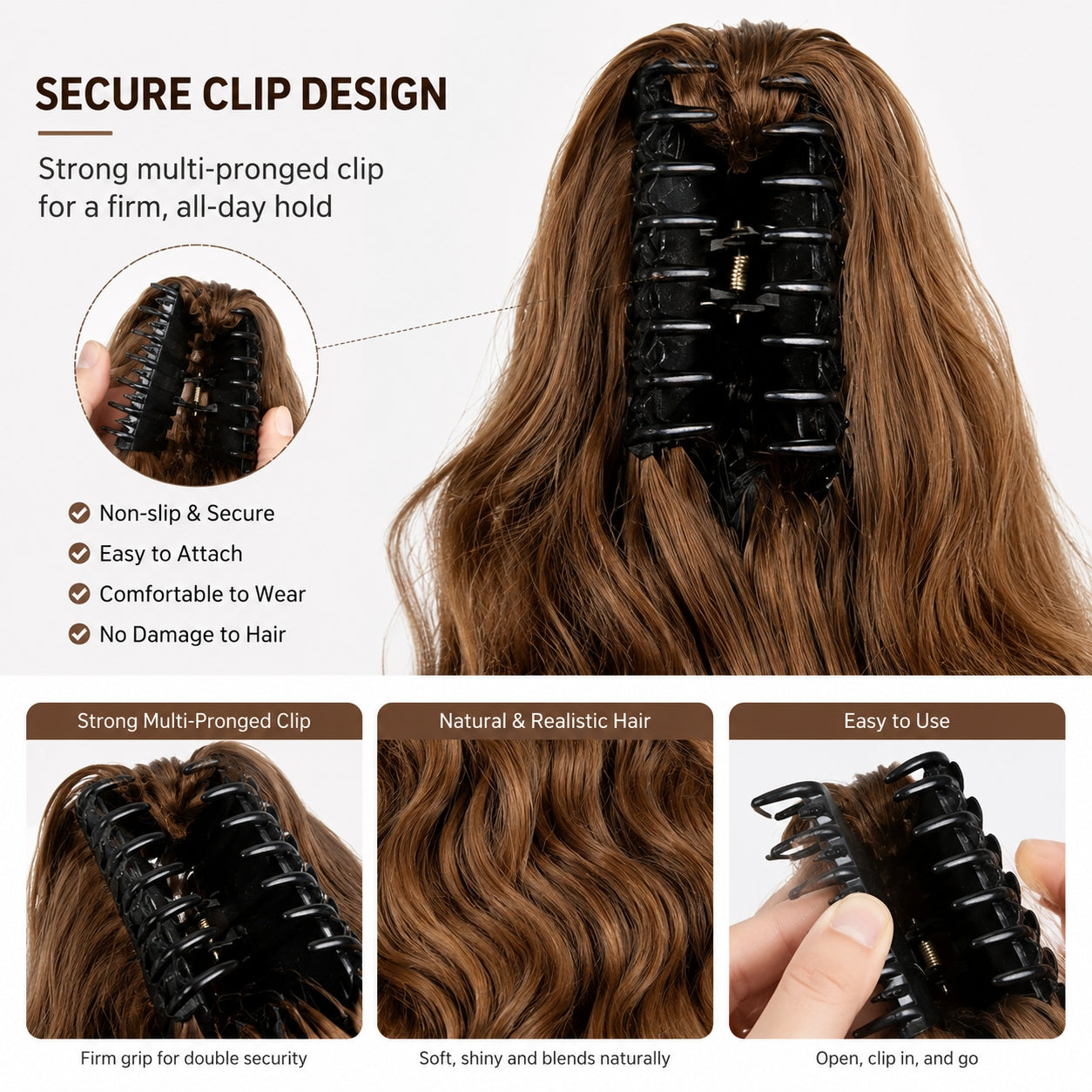 Clip-in Ponytail Hair Extension 22 pouces Wavy CurlySynthetic Wig pour femme Coiffure facile