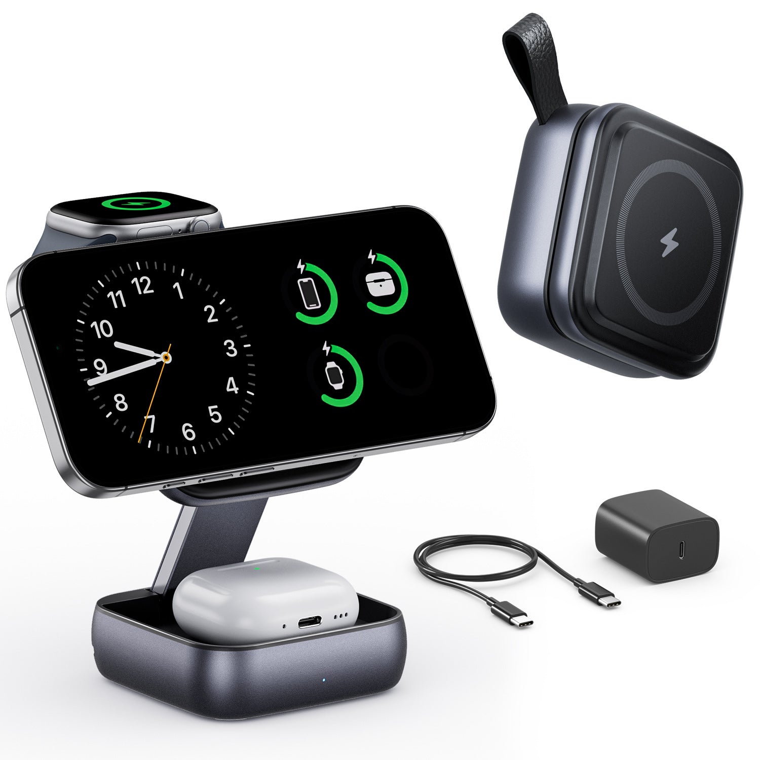 Support pliant multi-fonction de bureau avec chargeur sans fil magnétique fort