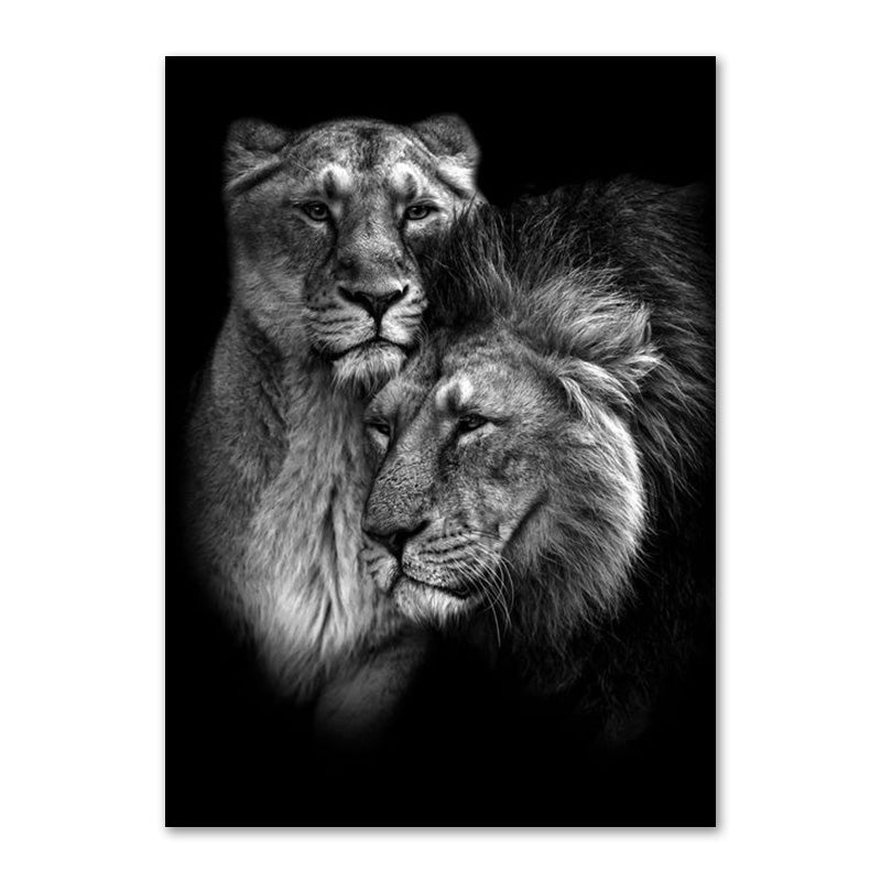 Affiche de la famille Lion noir et blanc