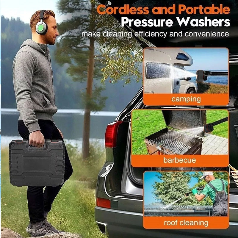 Machine à laver la voiture sans fil 6-en-1 portable avec 2 piles et seau pliant pour plancher de voiture C