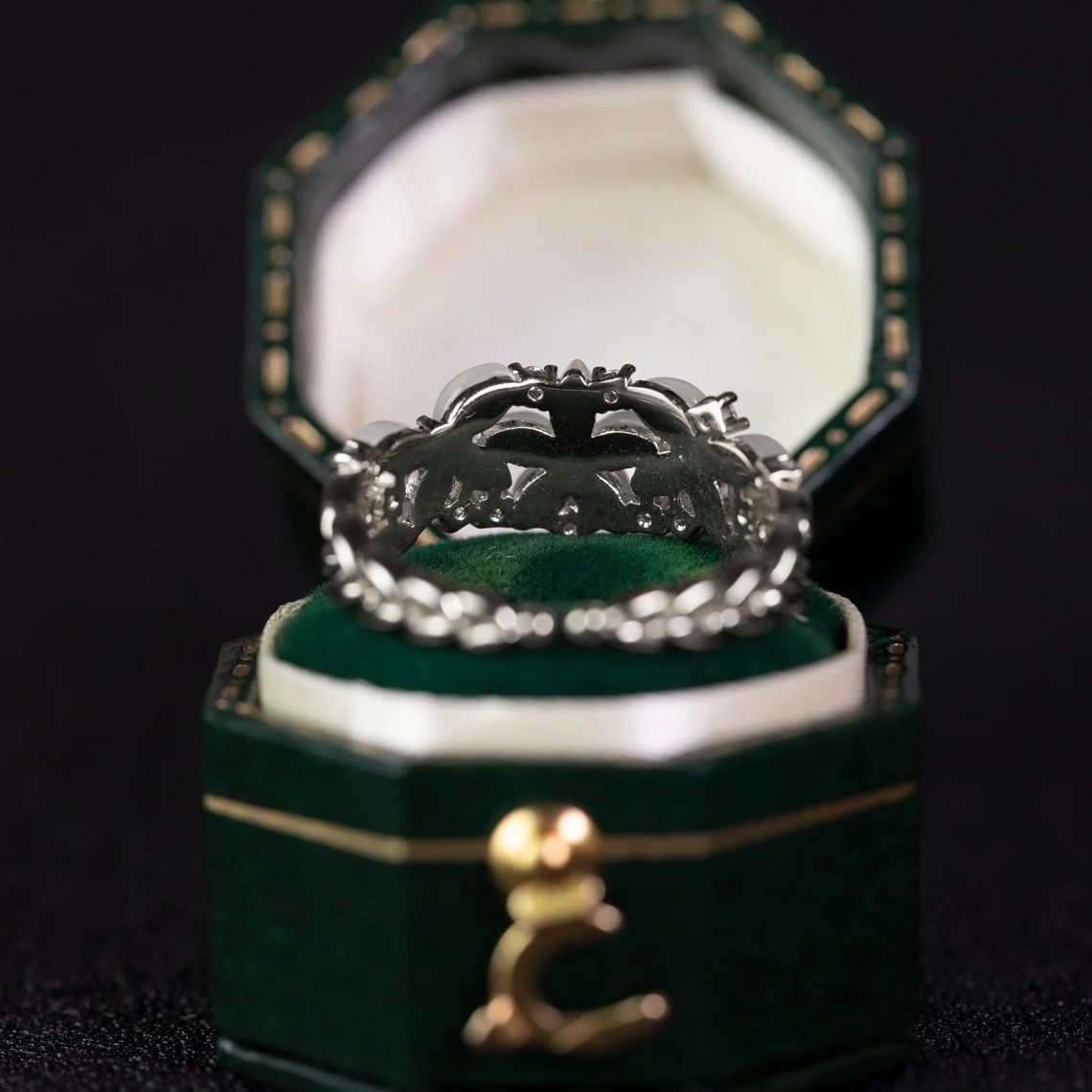 Bande florale de mariage pour les femmes Or 18K 14K S925 Silver Diamond Ring