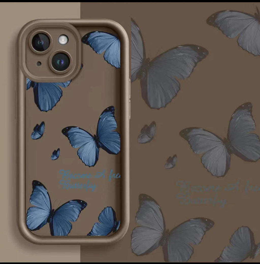 Boîtier de téléphone bleu imprimé papillon résistant à la chute