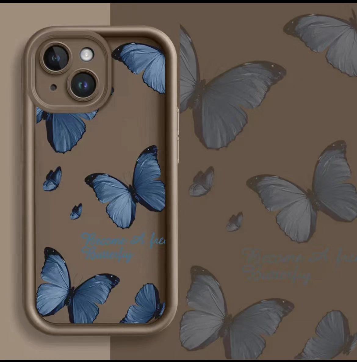 Boîtier de téléphone bleu imprimé papillon résistant à la chute