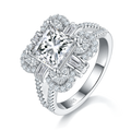 S925 Sterling Silver 2ct Princess Cut Moissanite Ring, D-VVS1 Cluster Halo With Split Shank, Platinum Plated US Sizes 5-9, GRA Certificate Gift Box