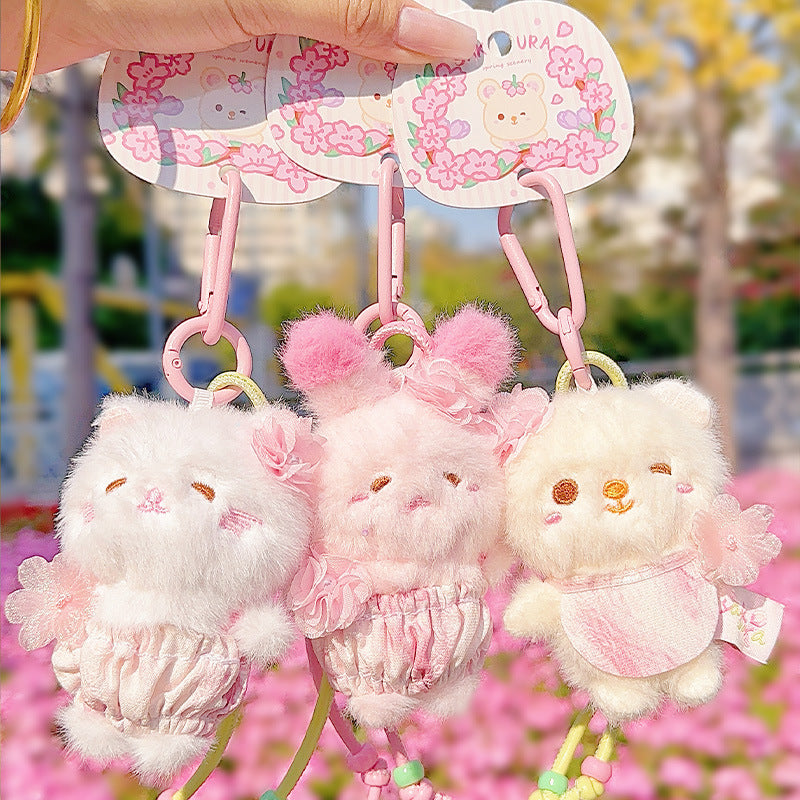 Mignon cerise Blossom Kitten Plush Rangement Kawaii Sac Charm