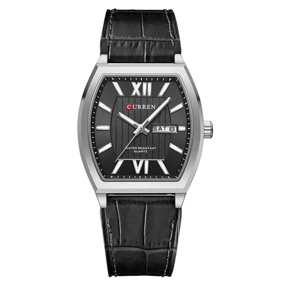 Montre de couple en cuir casual double-calendar