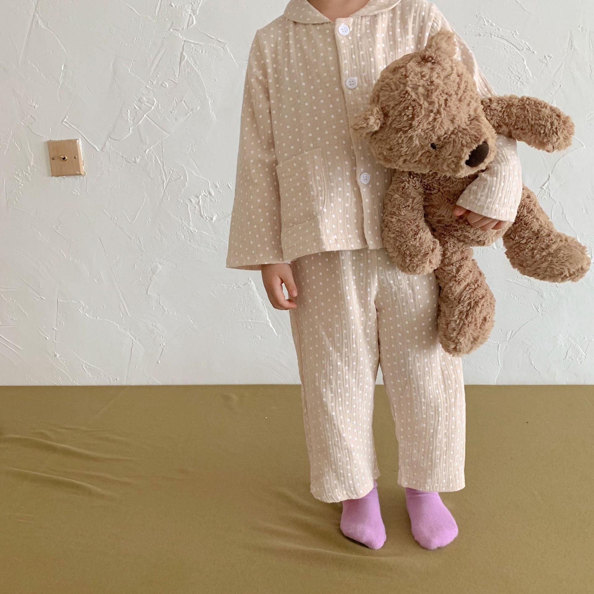 Pyjama pour enfants Cotton Gauze Polka Dot Longue Manches Deux pièces
