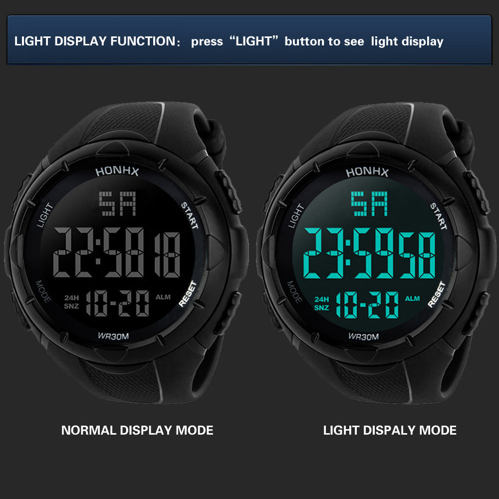 Montre électronique homme Négatif noir grand écran montre sport