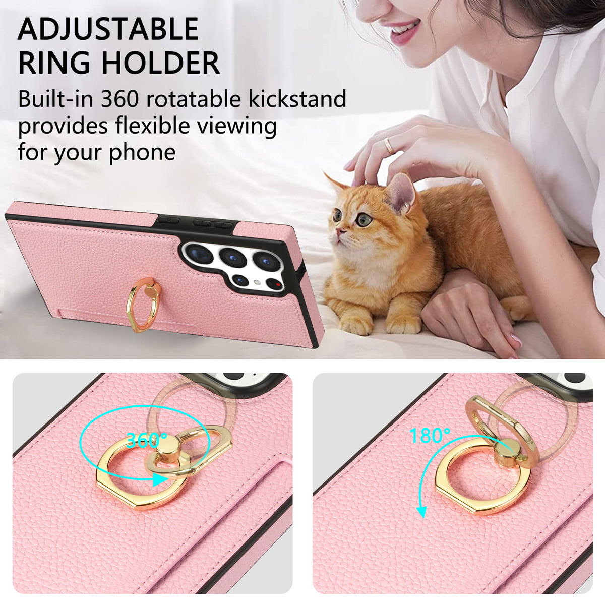 Style Litchi fixation carte bague Portefeuille anti-chute Shell