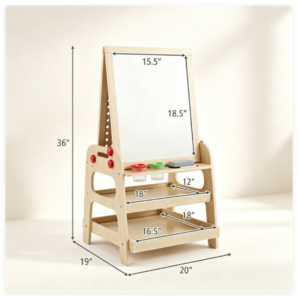 2-en-1 en bois enfants Art Easel avec la course en marbre