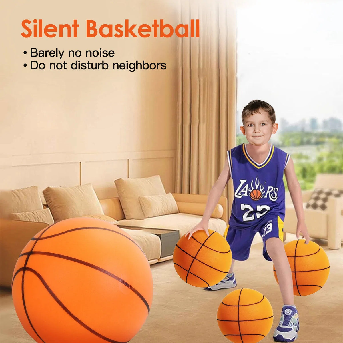 Basketball silencieux Mousse Bouncing Basketball silencieux Sans revêtement Haute Densité Mousse Ball Intérieur L