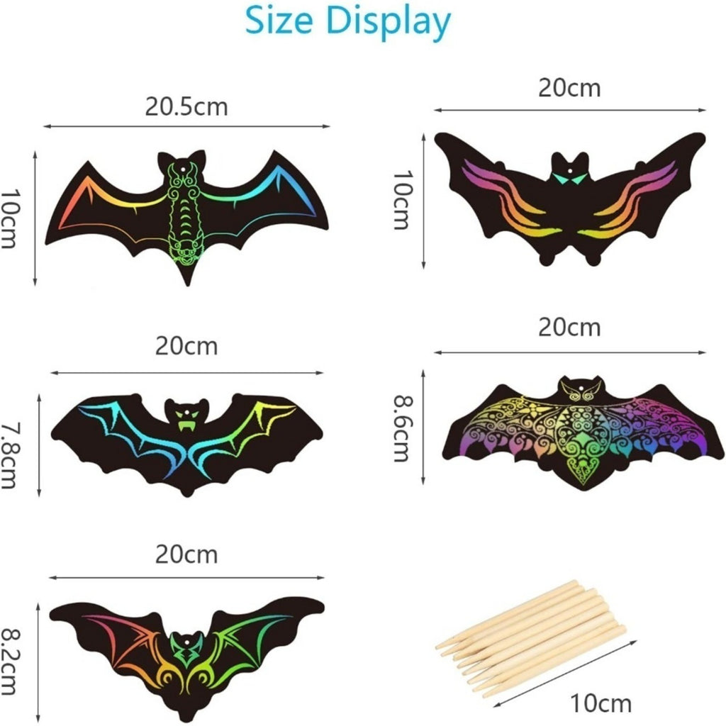Set of 50 Halloween Bat Scratch Art Images for Creative Crafts and Party Decorations