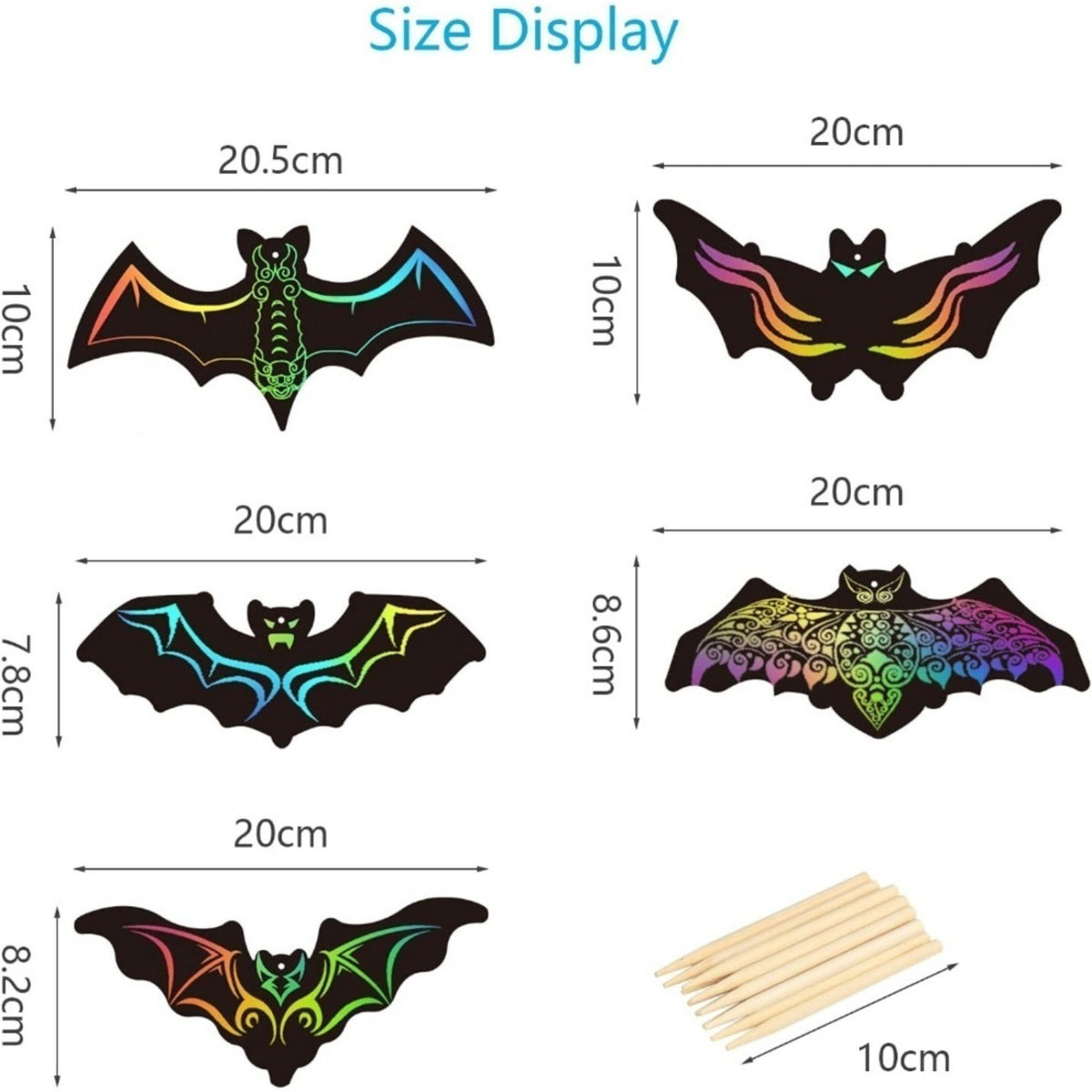 Set of 50 Halloween Bat Scratch Art Images for Creative Crafts and Party Decorations