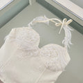 Dentelle lourde en maille embellie paille perlée haut et ensemble de jupes deux pièces pour femmes