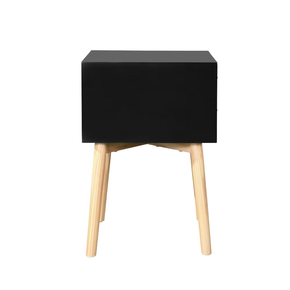 Table latérale,Bedside Table avec 2 tiroirs et pieds en bois de caoutchouc, rangement moderne mi-century C