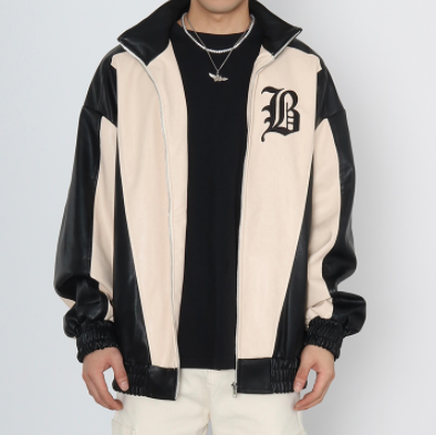 High Street Contrast Patchwork Brodé Veste en cuir