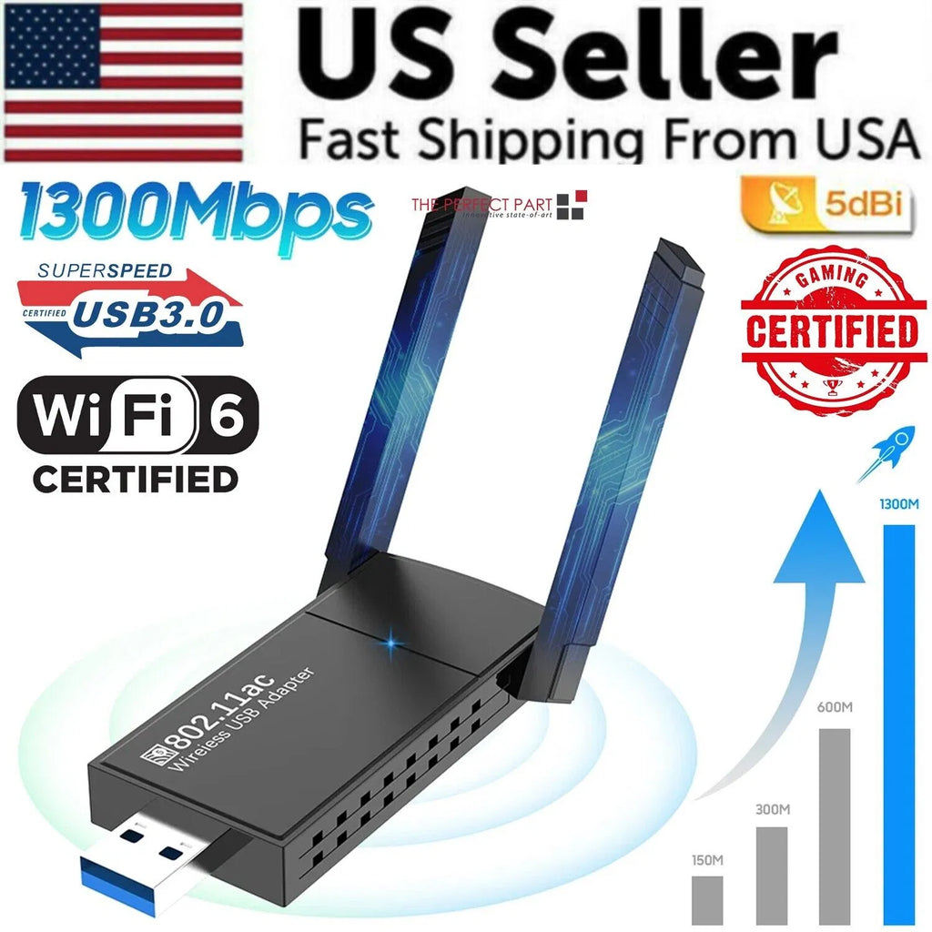 USB 3.0 Adaptateur WIFI sans fil 1300Mbps Long Range Dongle Dual Band 5Ghz Network