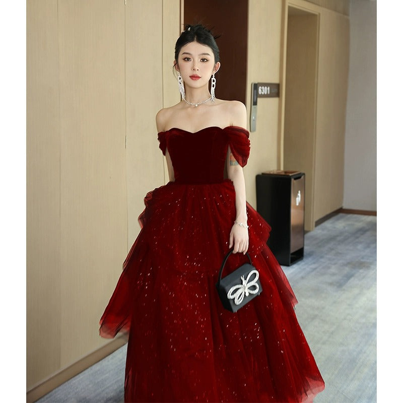 Robe de soirée noire Léger Luxury Minority style français Pettiskirt
