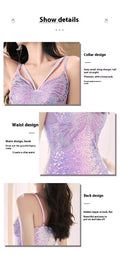 Robe de soirée pailletée Automne et hiver Violet Français Style Banquet haut de gamme