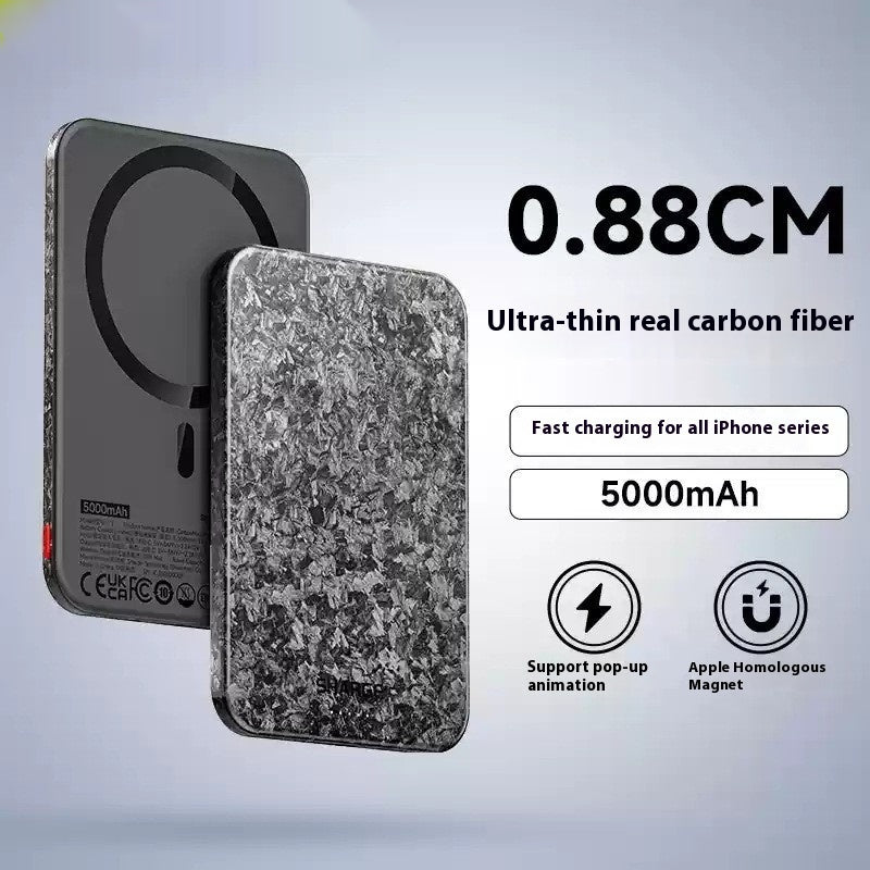 15W Banque d'alimentation magnétique sans fil fibre de carbone Magsafe Alimentation mobile