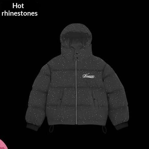Manteau de coton épais avec fermeture éclair et transfert thermique Strass
