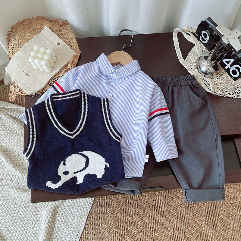 Vêtements de bébé Western Style Sweater éléphant Ensemble de trois pièces