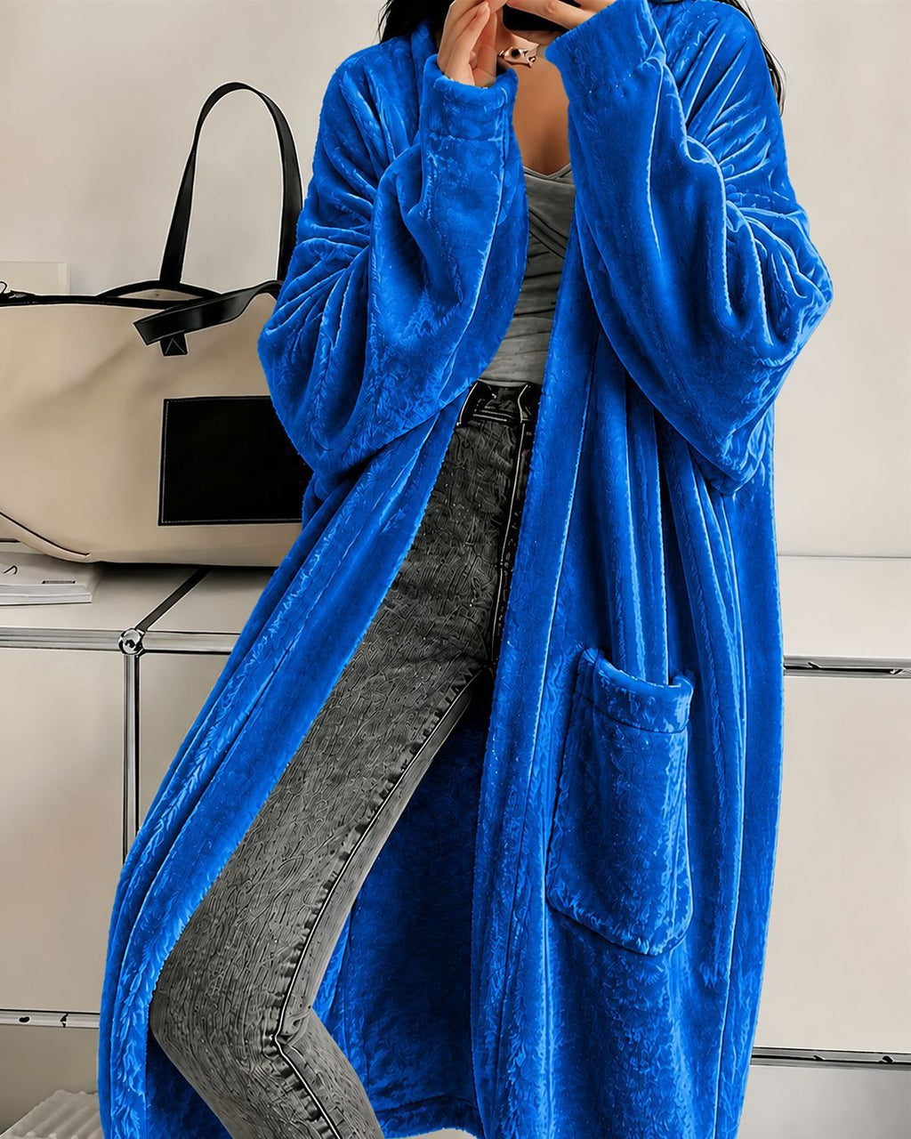 Annou Arrivée Automne & Hiver Velvet Femme Manches longues Mode Casual Cape Coat