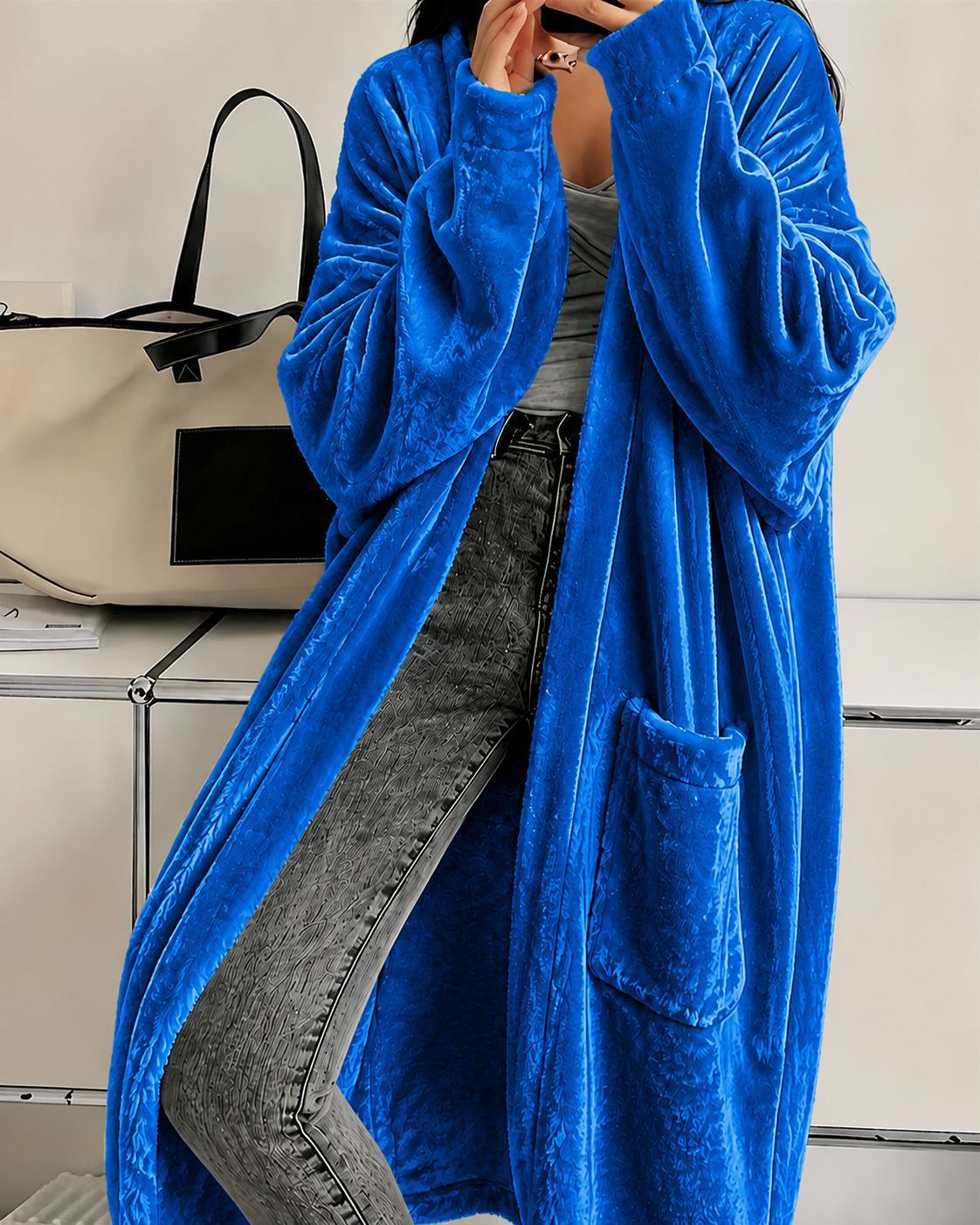 Annou Arrivée Automne & Hiver Velvet Femme Manches longues Mode Casual Cape Coat