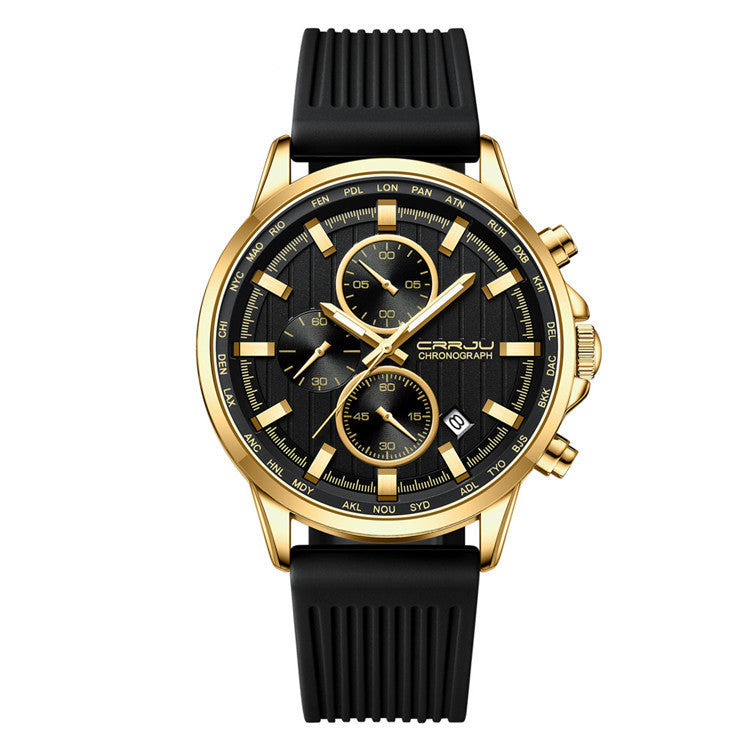 Bracelet en silicone pour homme Bracelet en acier à six broches Business Casual Watch