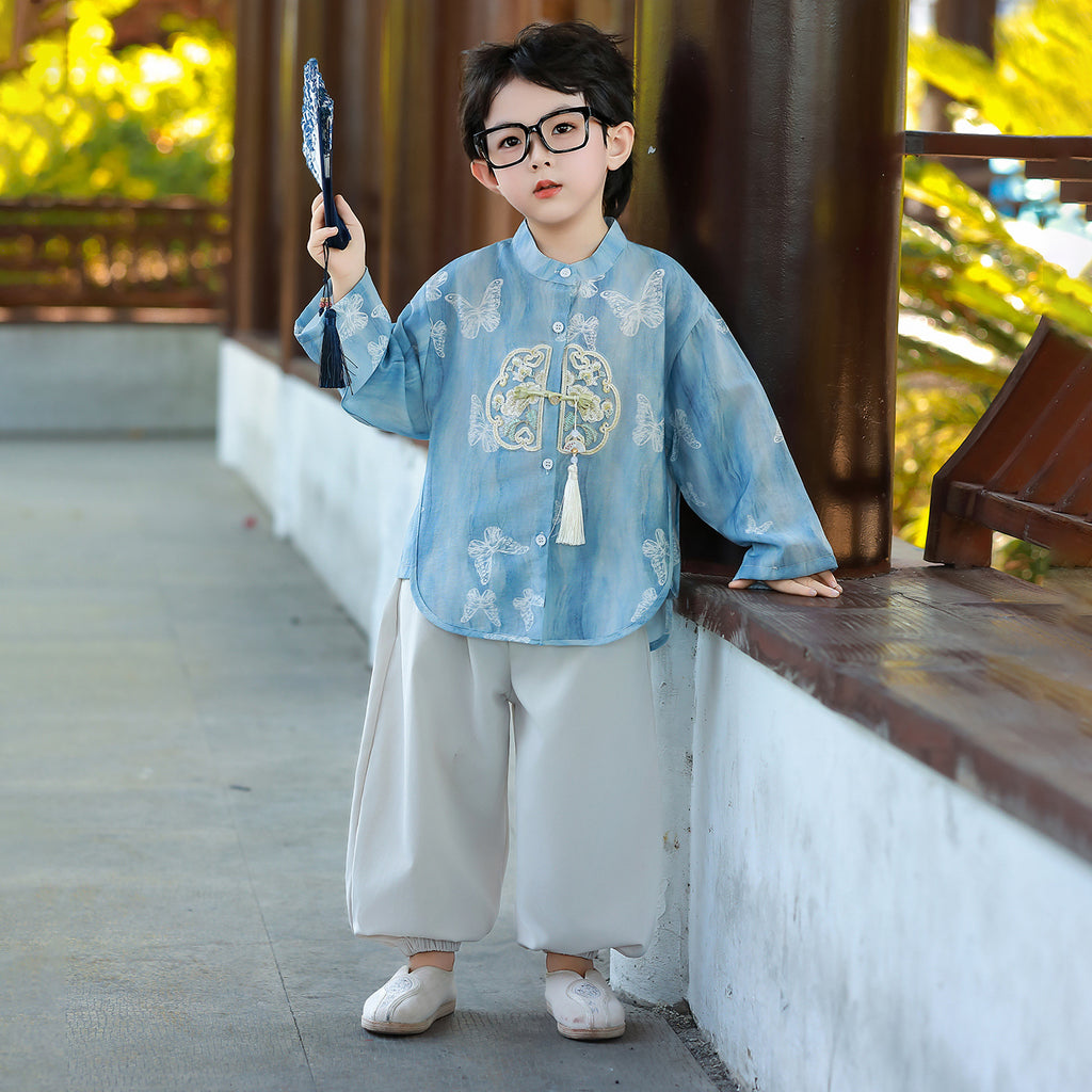 Style chinois Premier jour de naissance Outfit pour bébé garçons léger brodé Tang costume
