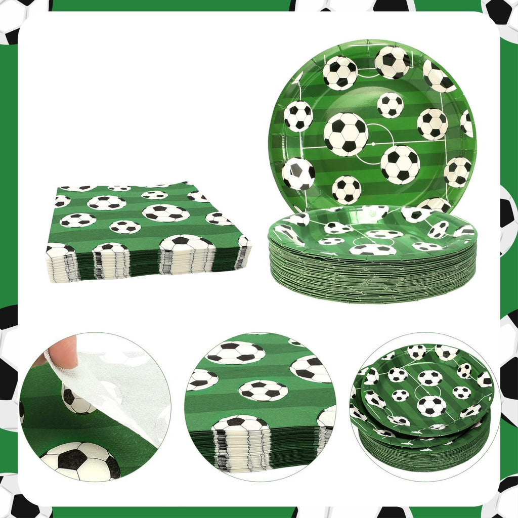 40 serviettes avec motifs de soccer et 40 plaques avec motifs de soccer