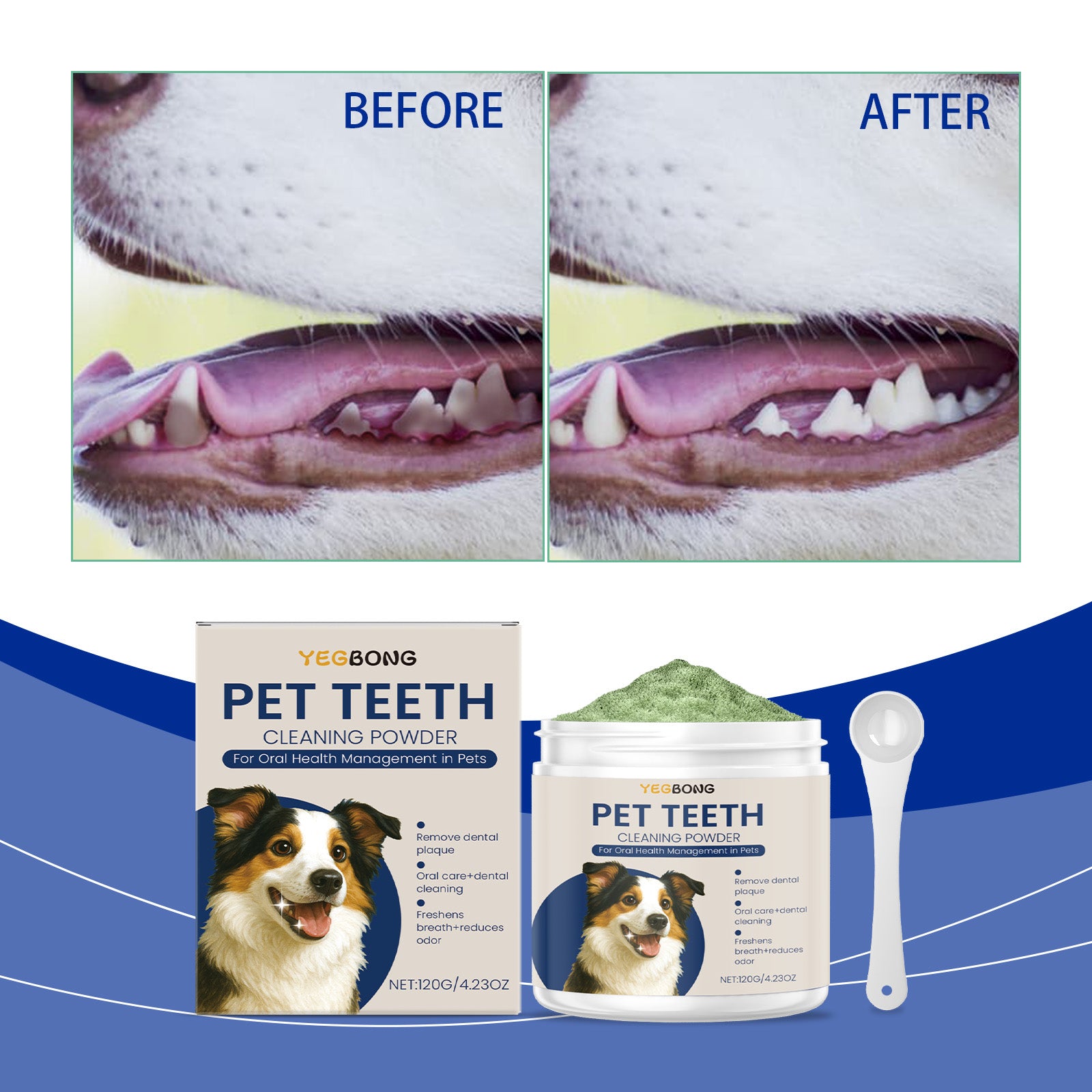 Poudre de nettoyage de dents de chien