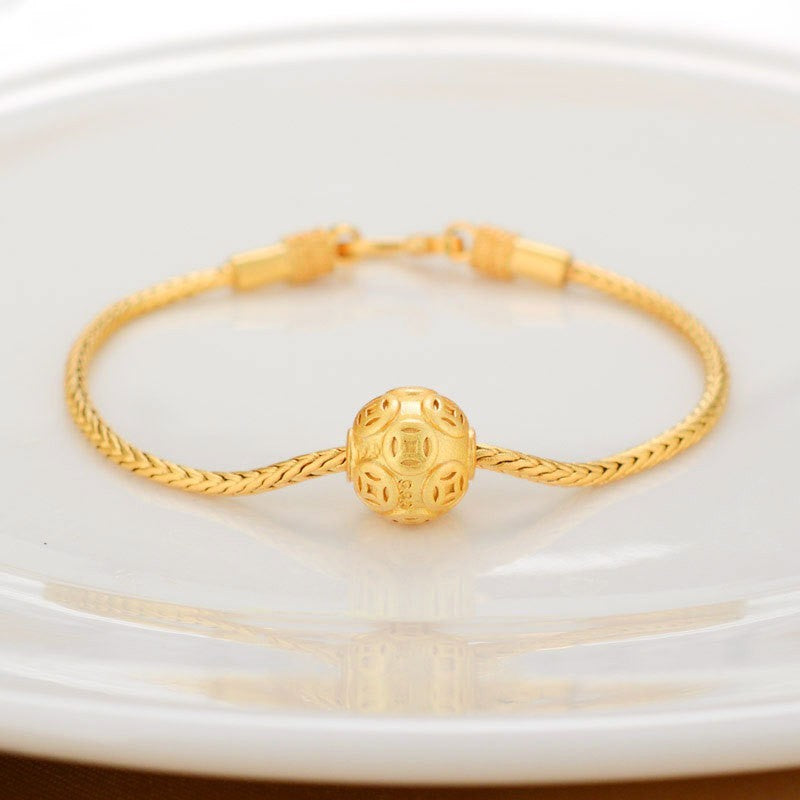 Or alluvial Couleur Or antique Cuivre pur Bénédiction Carte Perles Lucky Bracelet