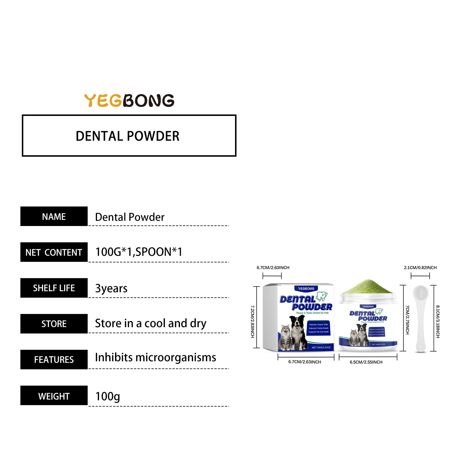 Poudre de nettoyage des dents des animaux de compagnie