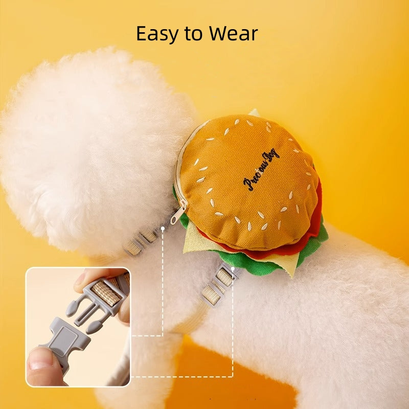 Cartoon Hamburger Chips Design Ajustable Vest Leash Rope pour les chats et les chiens
