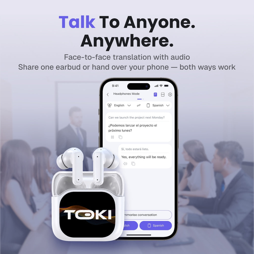 Ecouteurs de traduction AI Toki Pro-5 avec boîtier de recharge à écran LCD intelligent