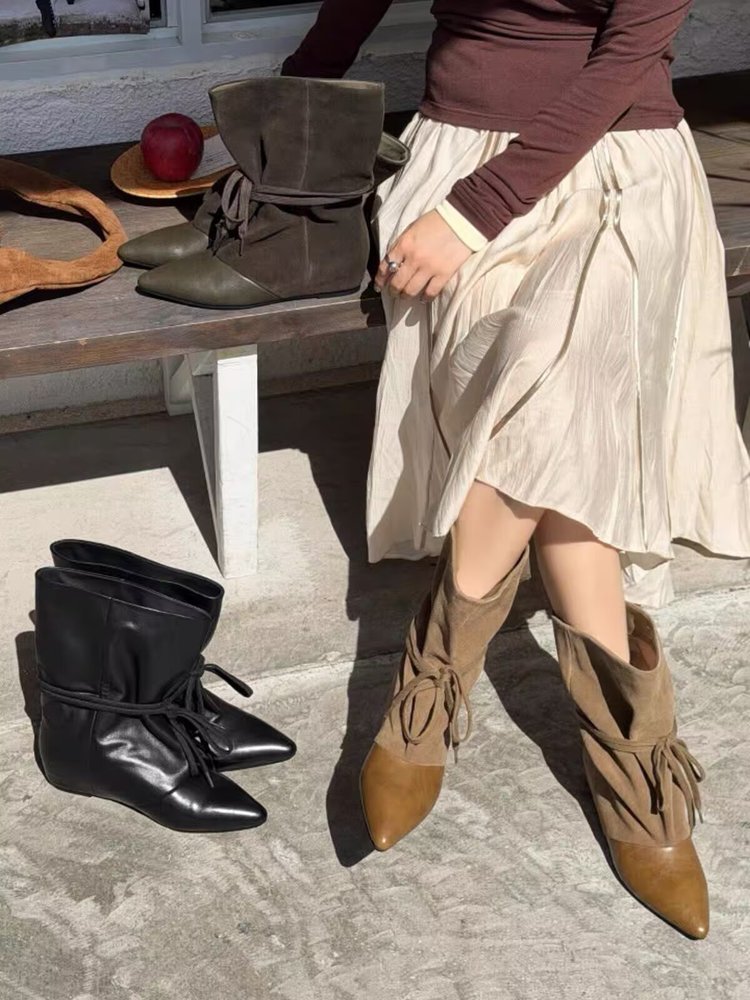 Femmes Bottes de cheville pointue en cuir doux