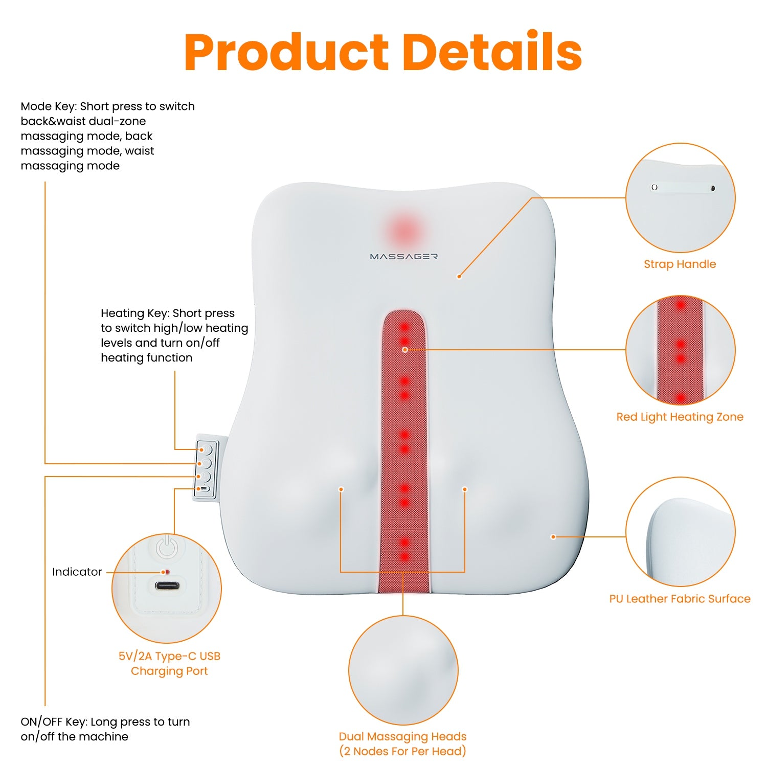 1 Set Shiatsu dos masseur 3D tissu profond tricotage de massage Oreiller sans fil USB rechargeab