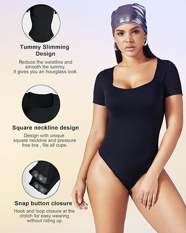 Sans couture Cou carré Combinaison pour femmes Tummy Control Short Sleeve String Shapewear Slim Fi
