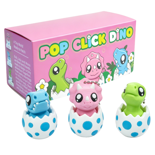 3PCS 3D Printed Dinosaur Egg Clicker Jeu de porte-clés