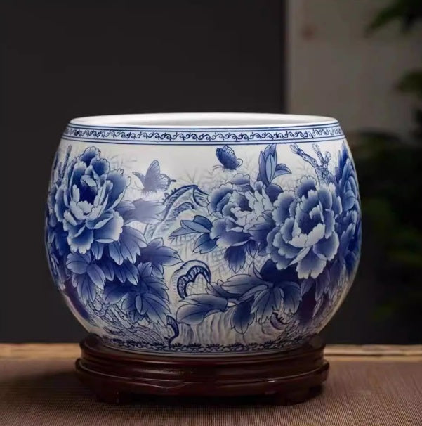 Peint à la main Bleu-et-Blanc Treasure Basin Salon Pièce décorative