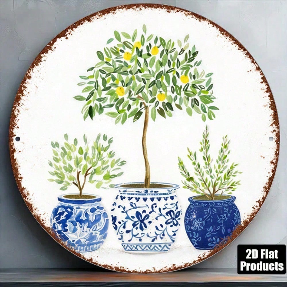 Vintage Lemon Tree Wall Art 8x8in Mediterranean Round Sign
