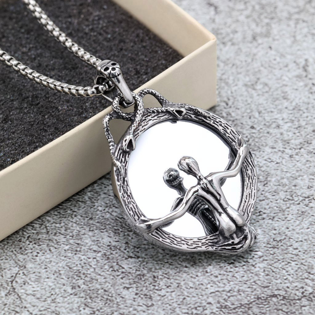 Collier miroir magique pendentif homme en acier inoxydable rétro
