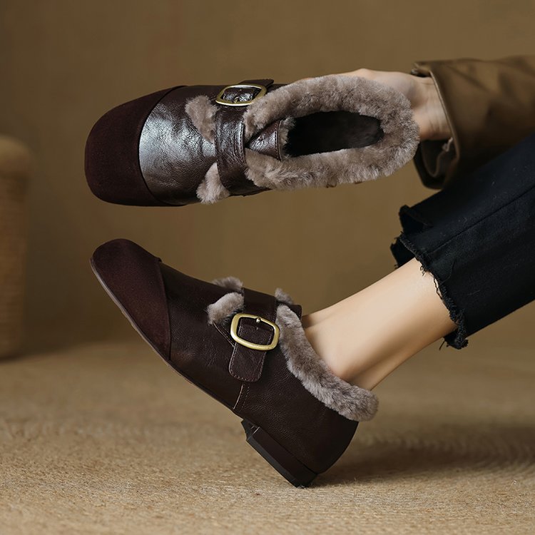 Chaussures en cuir plat vintage pour femmes
